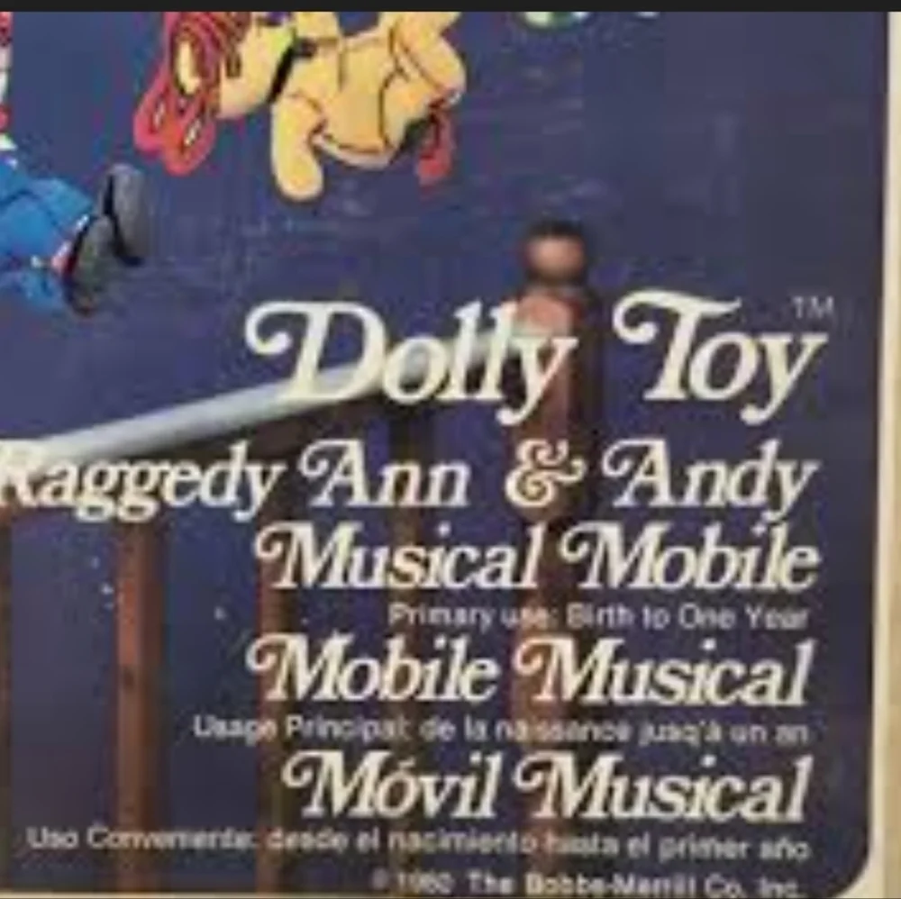 Vintage 80's Raggedy Ann & Andy Baby Musical Mobile Dolly Toys USA Original Coll
